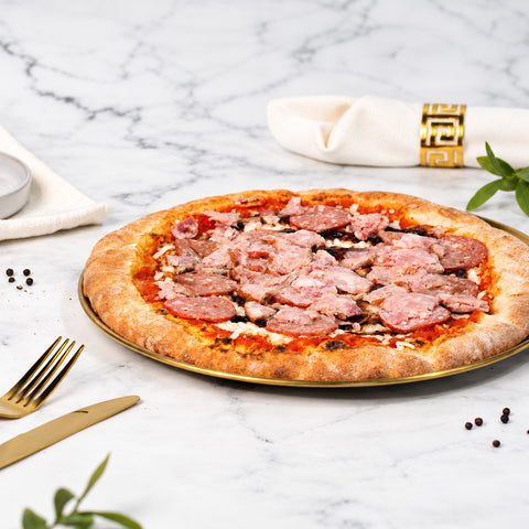 Doughvinci premium meat lovers frozen pizza with Australian meats, melted cheese and crispy Italian-style pizza base